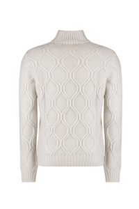 Moorer Fedrota Half Zip Cable Knit Sweater Pearl