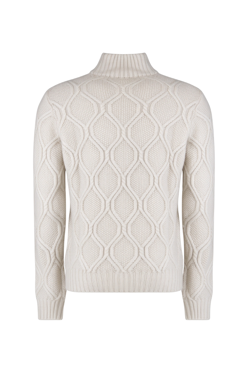 Moorer Fedrota Half Zip Cable Knit Sweater Pearl