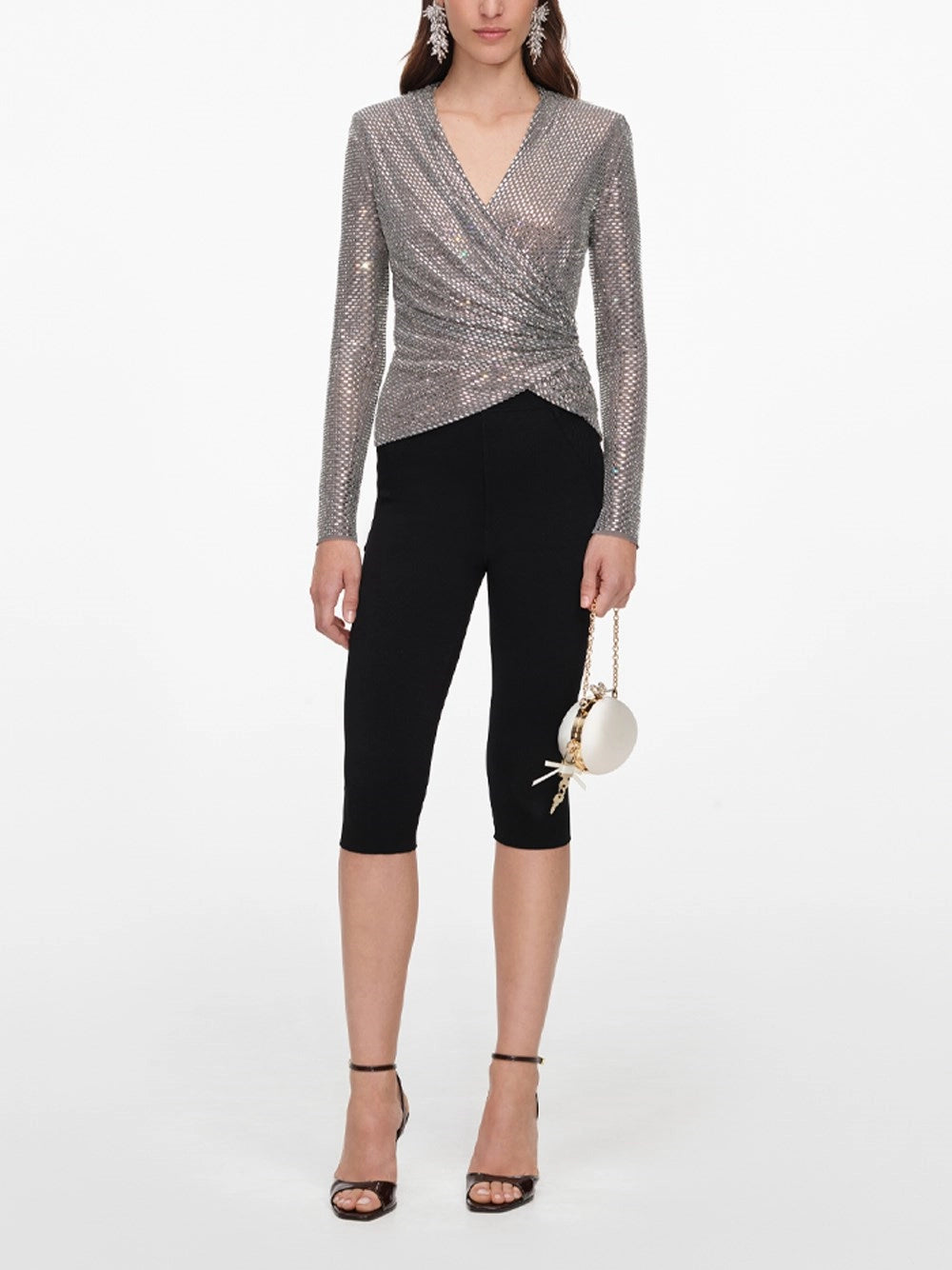 Self-Portrait Women Rhinestone Mesh Wrap Top