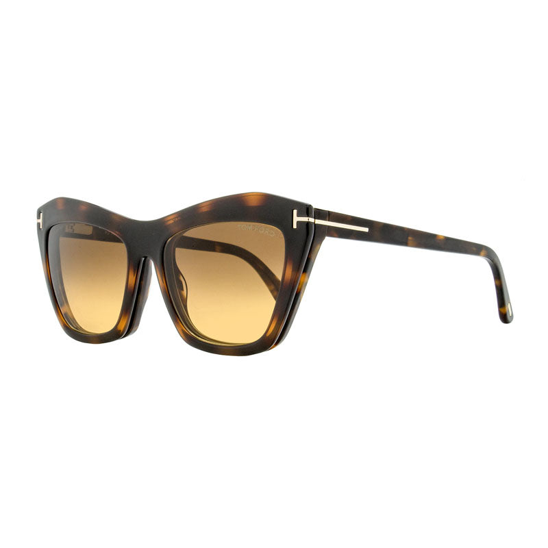 Tom Ford Eyeglasses Cat Eye Full Rim, Shiny Black Frame and Clear Blue Light Block with Magnetic Clip-On Smoke Lens FT5971-B001