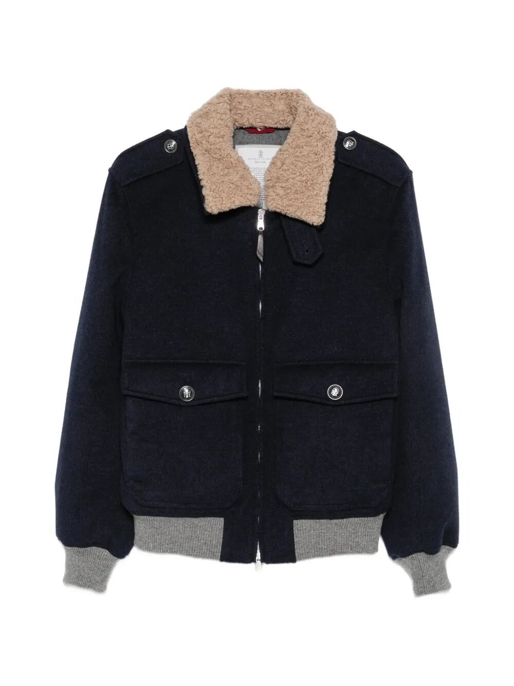 Brunello Cucinelli Men Bonded Cashmere Beaver Cloth Bomber Jacket