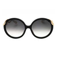 Roberto Cavalli Sunglasses Round Full Rim, Shiny Black/Gold Frame and Grey Gradient Lens SRC004M0700