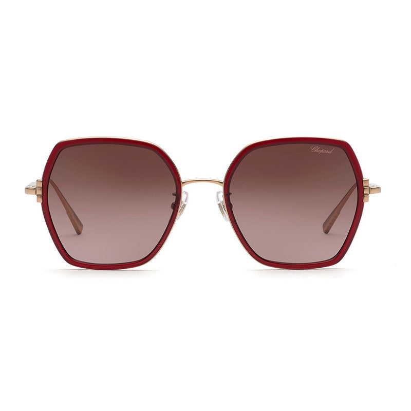 Chopard Sunglasses Square Full Rim, Shiny Copper Gold/Red Frame and Brown Gradient Pink Lens SCHL02V08FC