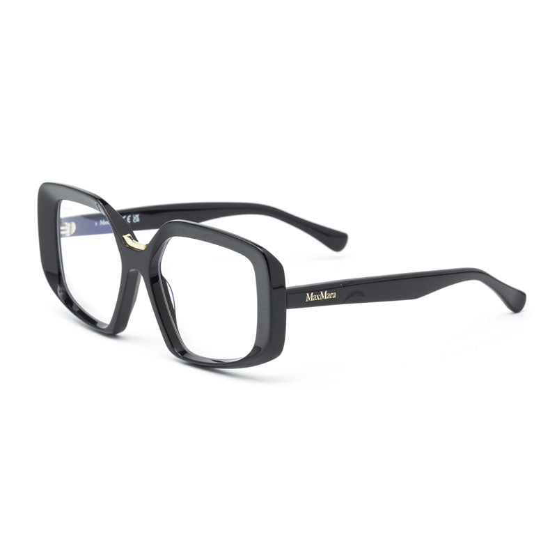 Max Mara Max Mara Eyeglasses Geometric Full Rim, Shiny Black Frame and Clear/Blue-light Block Lenses Lens MM5131-B001