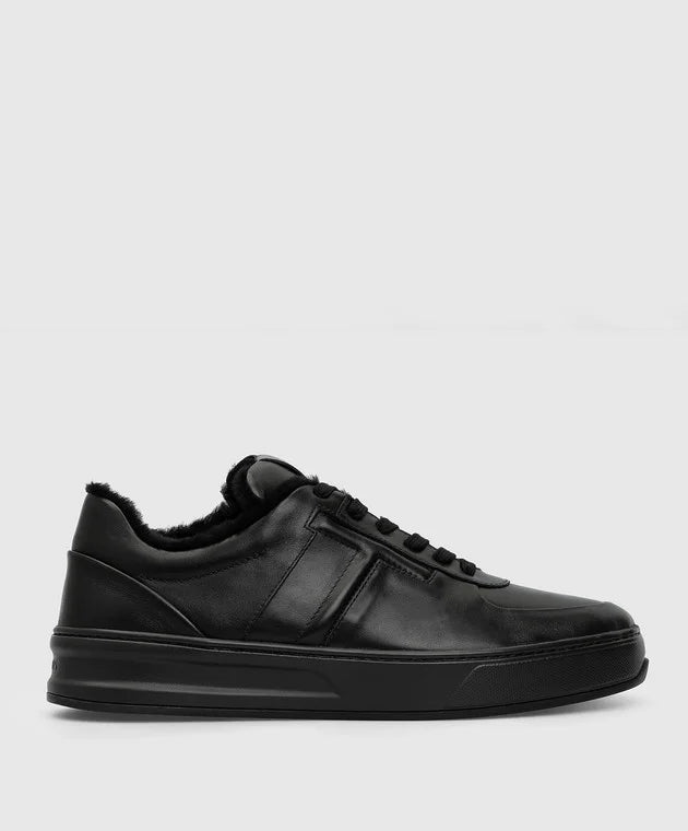 Tods Leather Low-Top Fur-Lined Sneakers