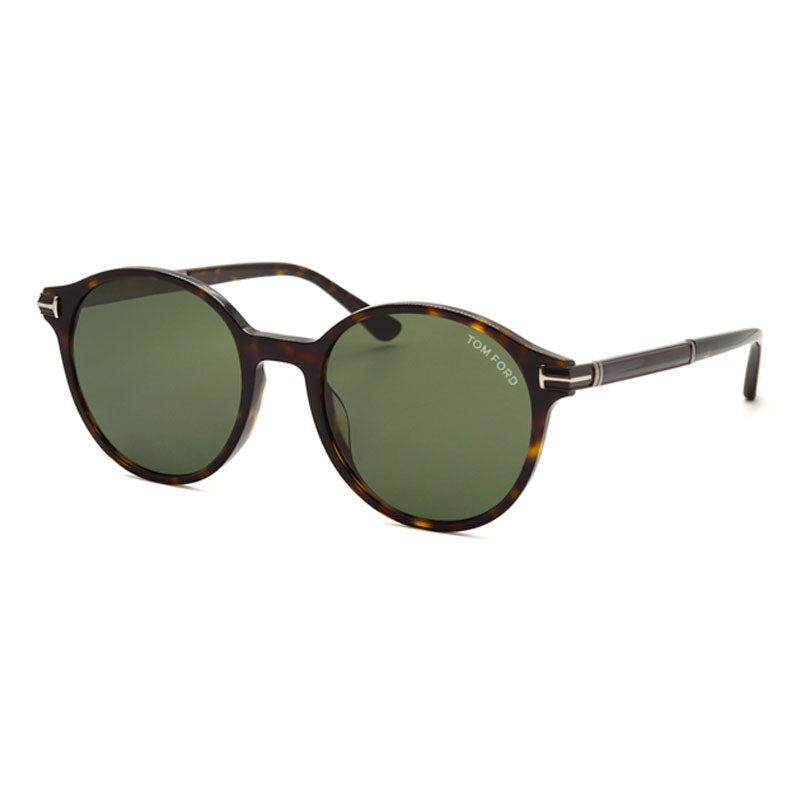 Tom Ford Tom Ford Sunglasses Round Full Rim, Dark Havana Frame and Green Lens FT118452N