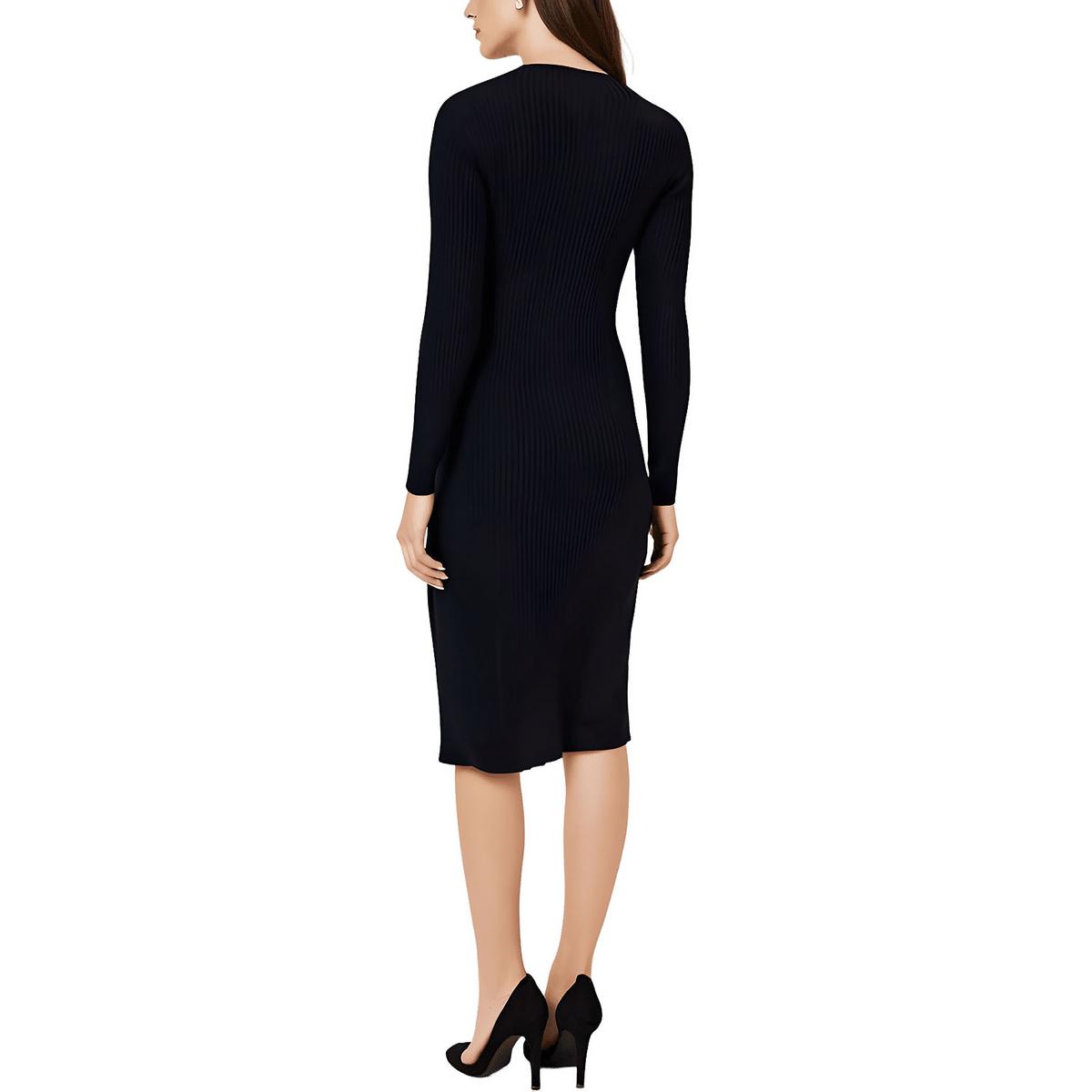Womens Belted Ribbed Knit Sweaterdress
