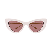 Gucci Sunglasses Cat Eye Full Rim, Shiny Ivory/Gold Frame and Solid Red Lens GG1565S003