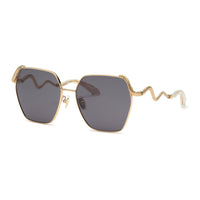 Roberto Cavalli Sunglasses Geometric Full Rim, Shiny Rose Gold Frame and Purple Grey Lens SRC035M0300