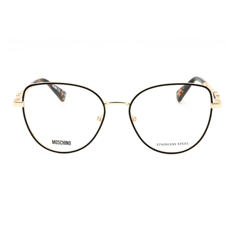 Moschino Eyeglasses Butterfly Full Rim, Black/Gold Frame and Clear Demo Lenses Lens MOS60102M200