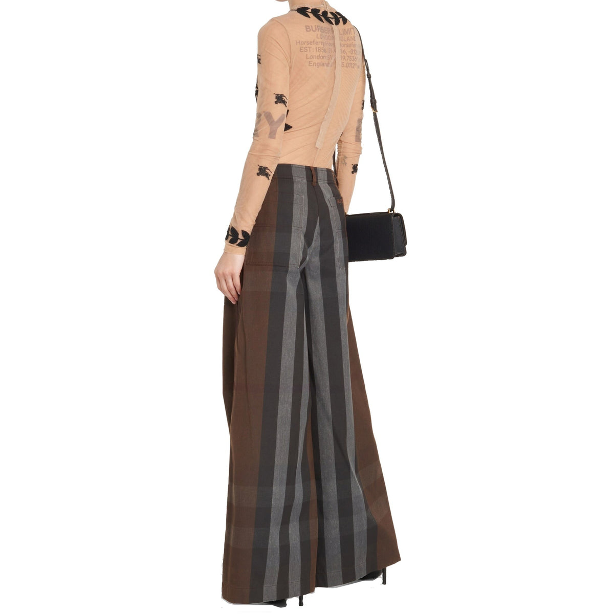Burberry Checked Wide Leg Canvas Pants Women