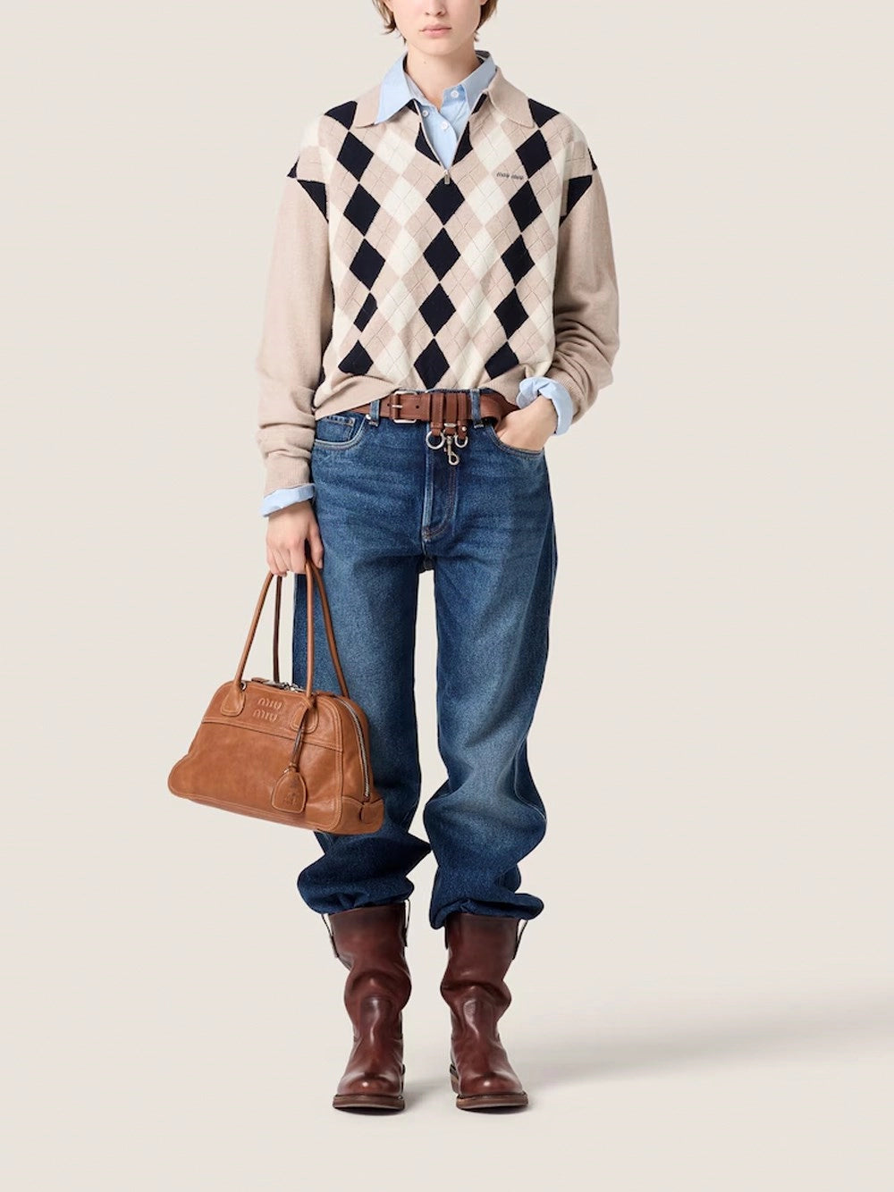 Miu Miu Women Argyle Polo-Neck Sweater