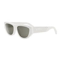 Celine Sunglasses Cat Eye Full Rim, Ivory with Crystal Stud Detail Frame and Grey Lens CL4278US25A