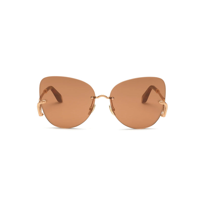 Roberto Cavalli Sunglasses Butterfly Rimless, Copper Gold Frame and Brown Lens SRC0628FCX