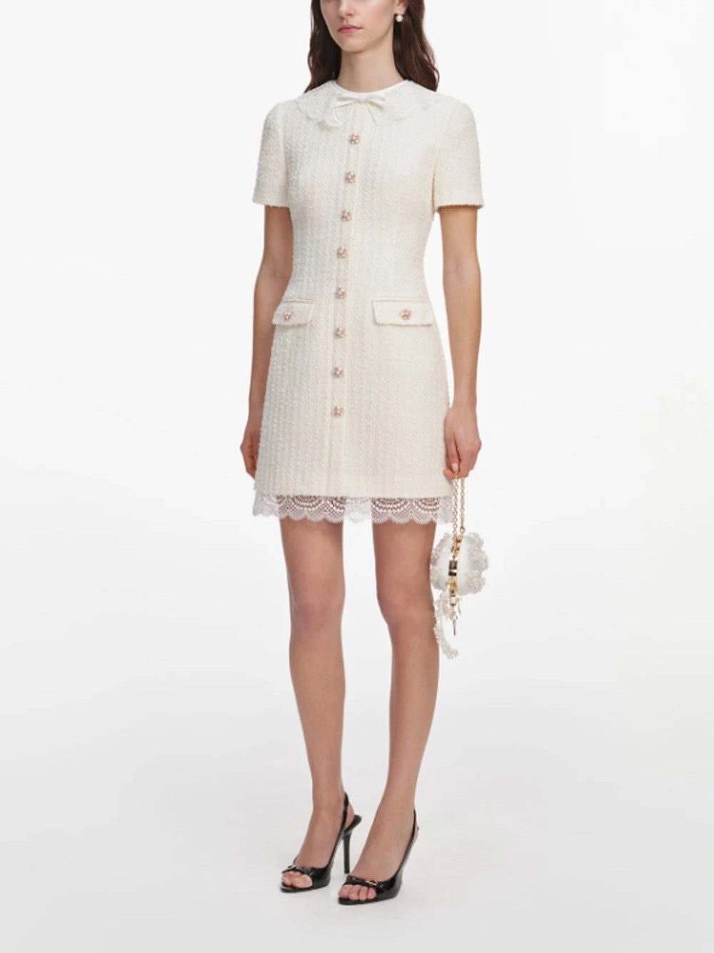 Self-Portrait Women Boucle Lace Trim Mini Dress