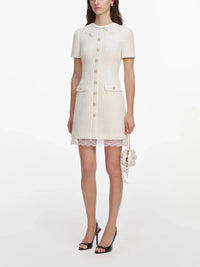 Self-Portrait Women Boucle Lace Trim Mini Dress