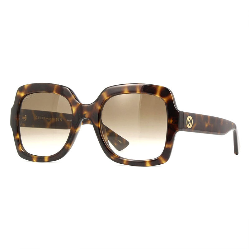 Gucci Sunglasses Square Full Rim, Dark Havana Frame and Gradient Brown Lens GG1337S003
