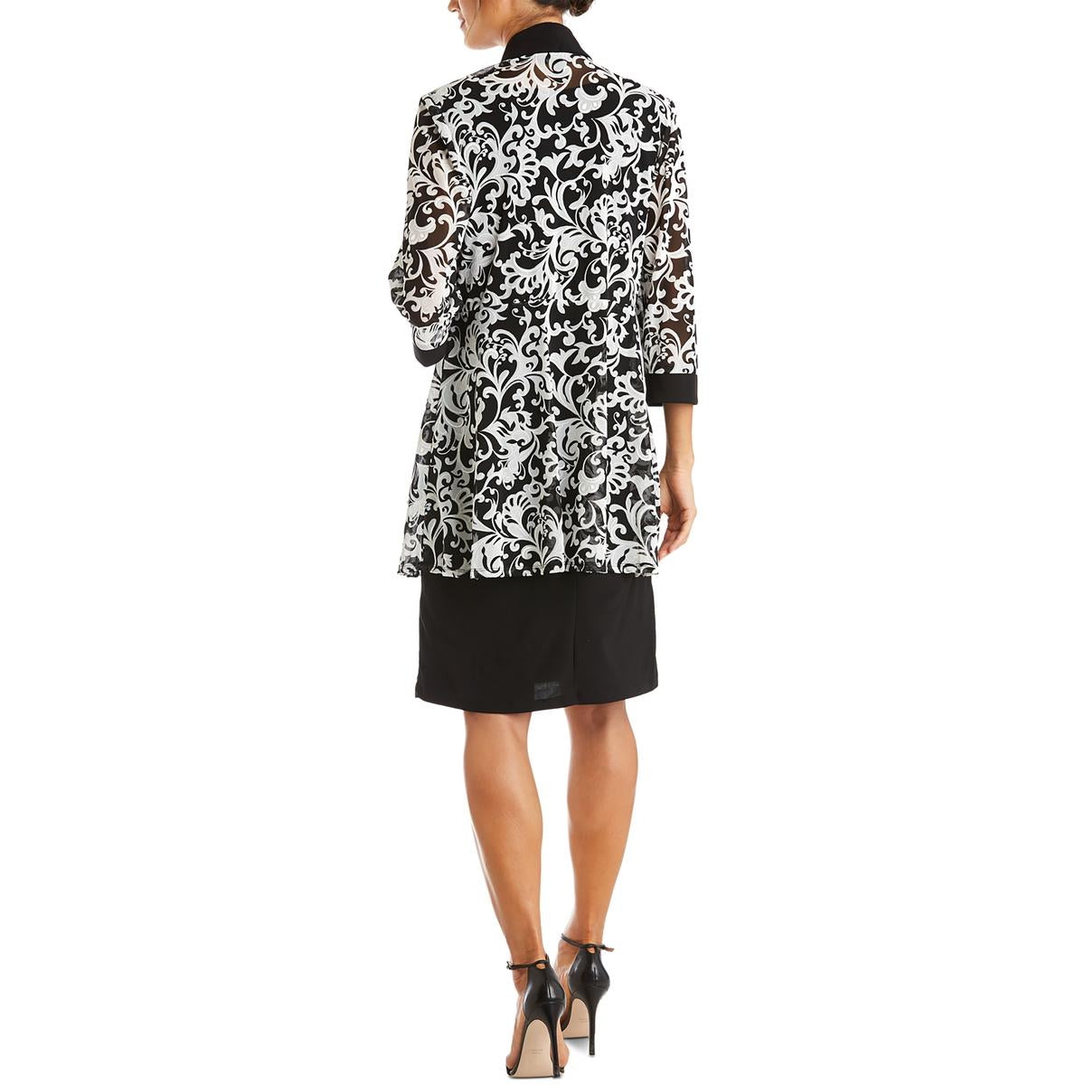 Petites Womens Mesh Printed Duster Blazer