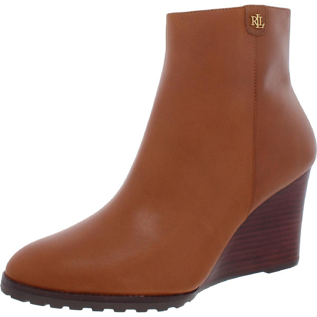 Shaley Womens Leather Stacked Heel Booties