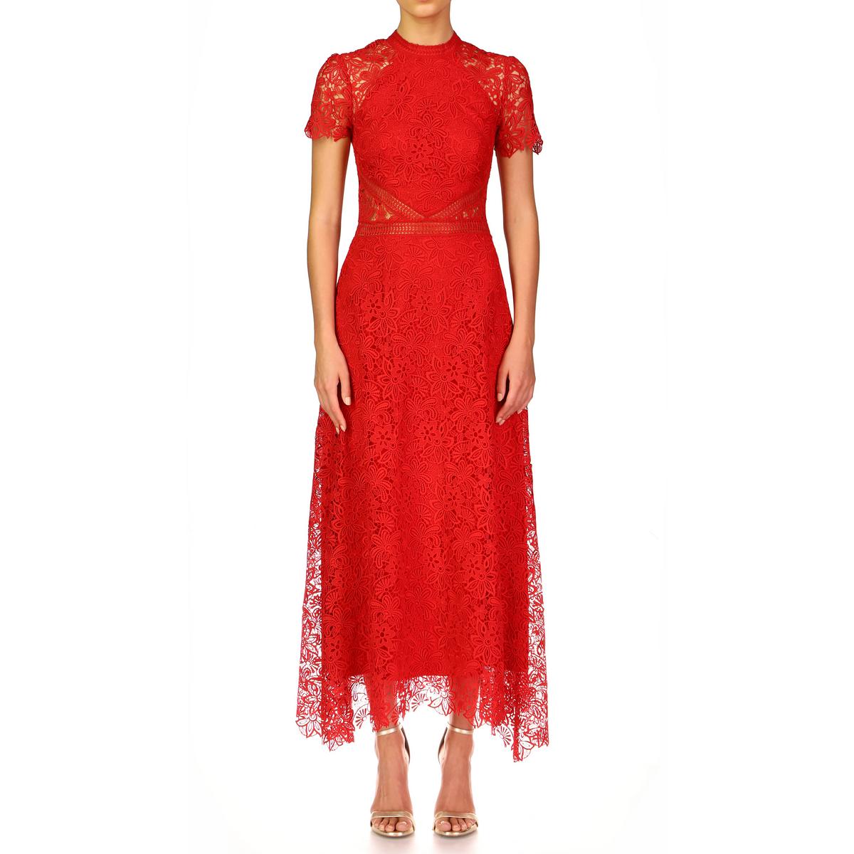 Womens Solid Lace Midi Dress