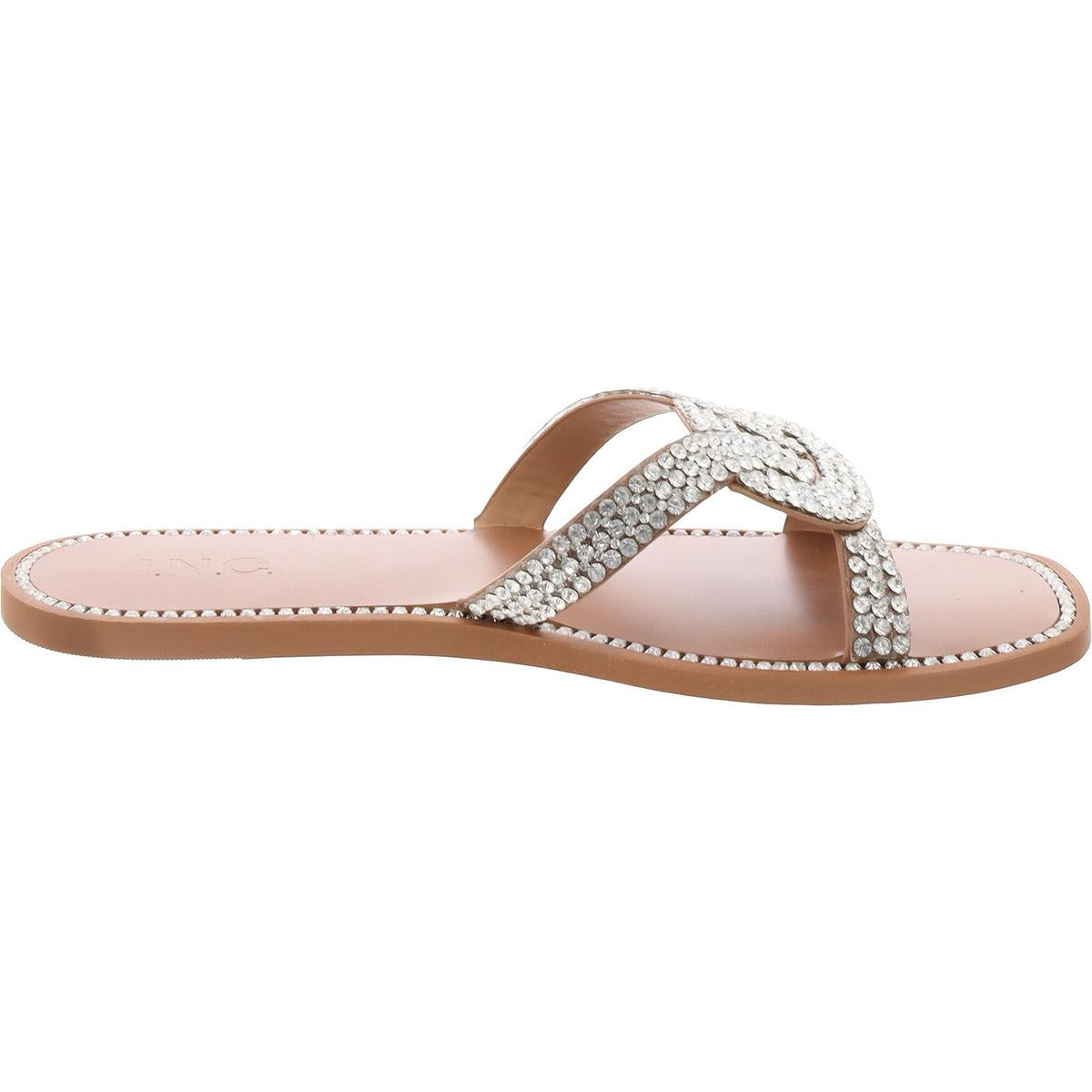 Peytton Womens Rhinestone Faux Leather Slide Sandals