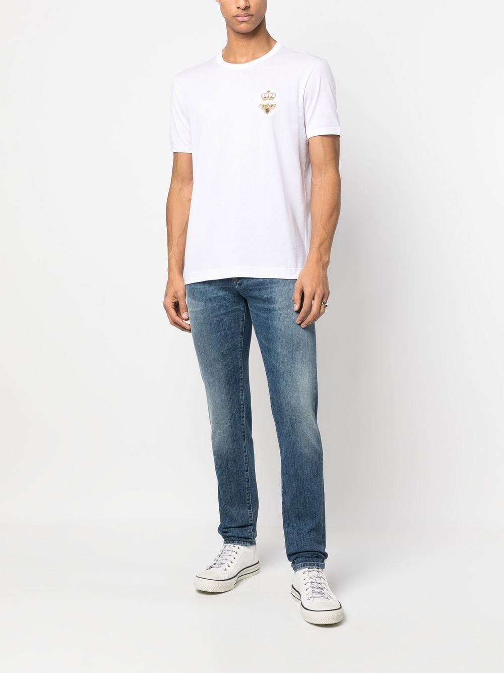 Dolce & Gabbana Men Cotton Jersey T-Shirt With Lurex Embroidery