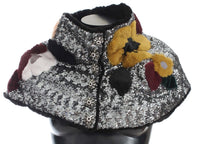 Dolce & Gabbana Silver Sequined Floral Weasel Fur Shoulder Scarf Women's Wrap
