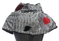 Dolce & Gabbana Silver Sequined Floral Weasel Fur Shoulder Scarf Women's Wrap