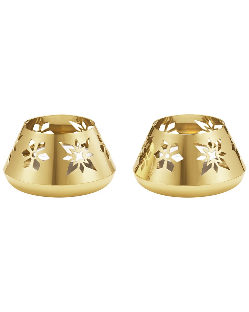 Georg Jensen Hand Polished 2Pc Gold-Plated Snowflake Tea Lights