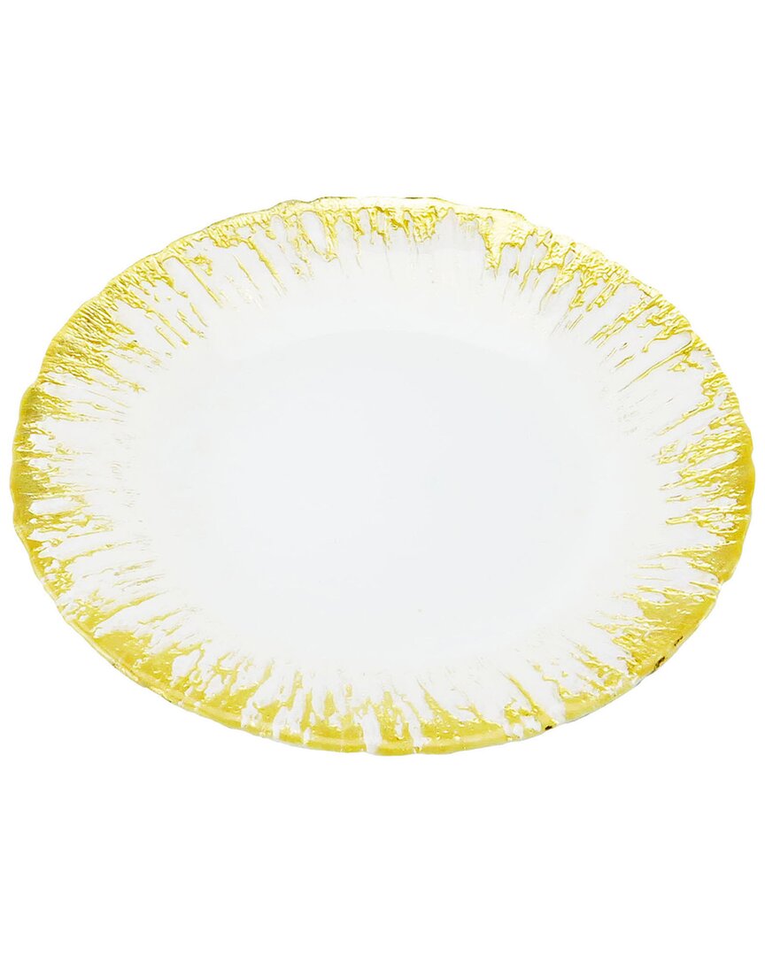 Alice Pazkus Set Of Four 11In Milky Glass Dinner Plates With Flashy Gold Design