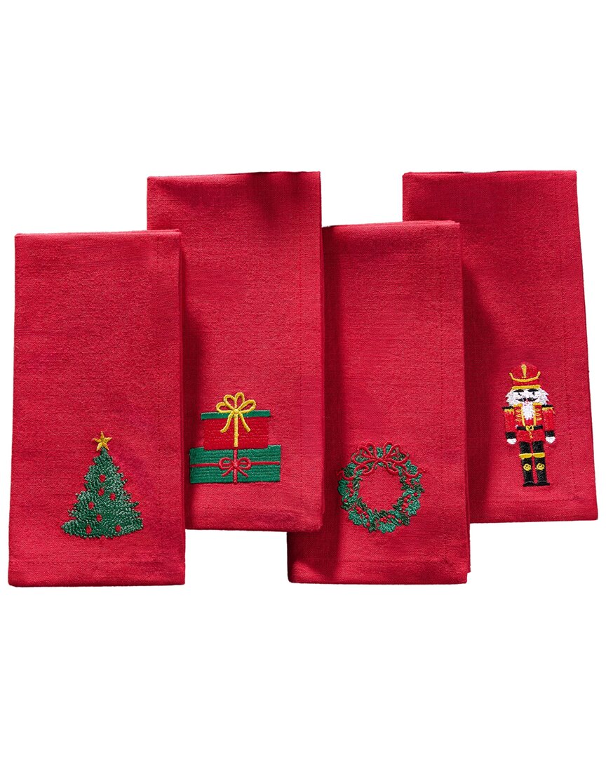 Elrene Home Fashions Elrene Home Fashions Set Of 4 Holiday Embroidered Napkins