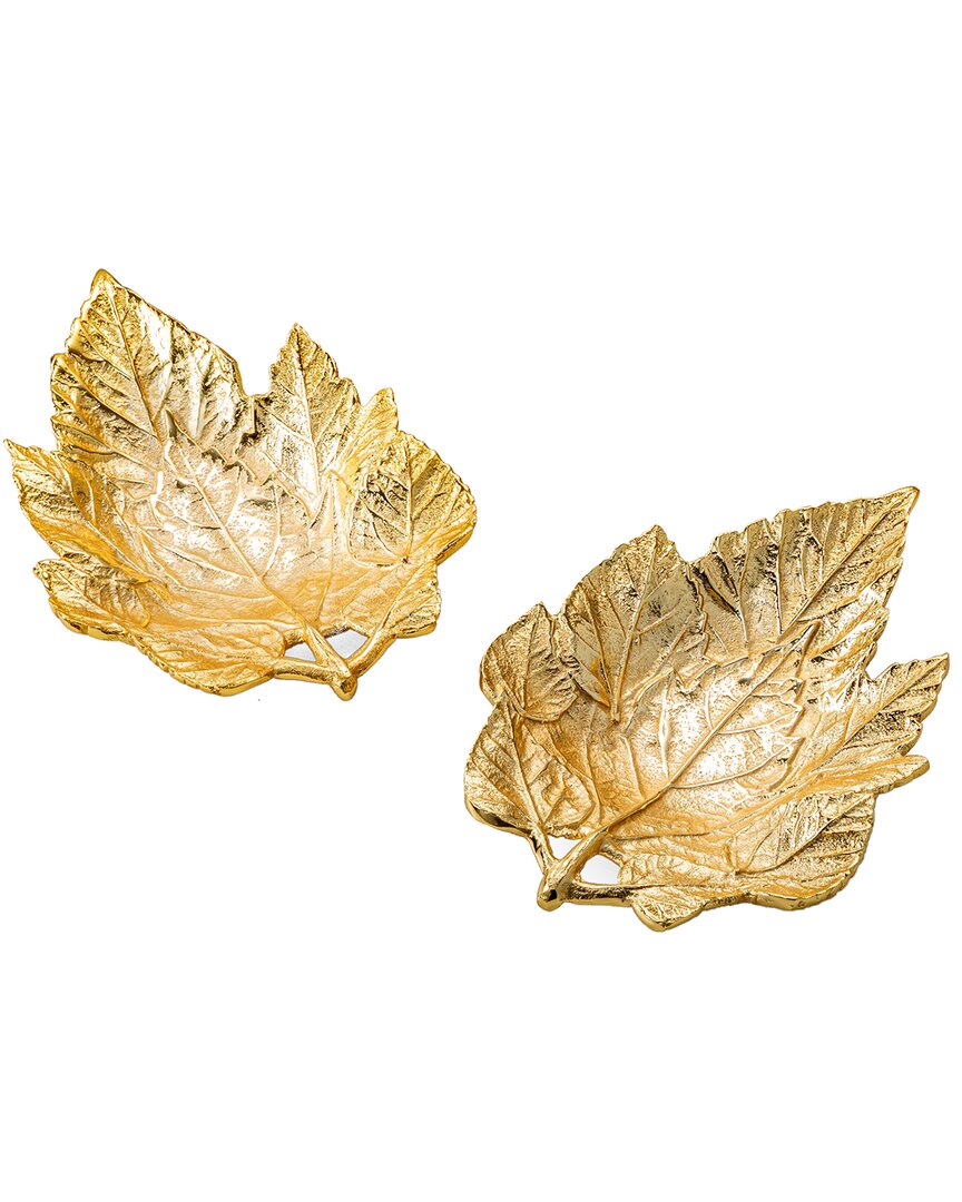 Classic Touch Classic Touch Set Of Metal Gold Leaf Shaped Dishes