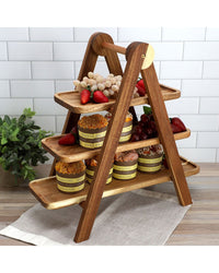 Megachef Megachef Acacia Wood 3 Tiered Rectangular Ladder Tray Set