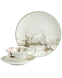 Wedgwood 3Pc Darwin Voyage Of The Beagle Tahiti Teacup, Saucer, & Plate Set