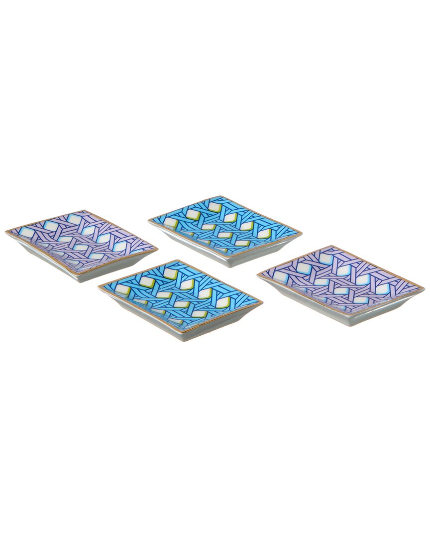 Jonathan Adler Set Of 4 Basketweave Petite Trays Multicolor
