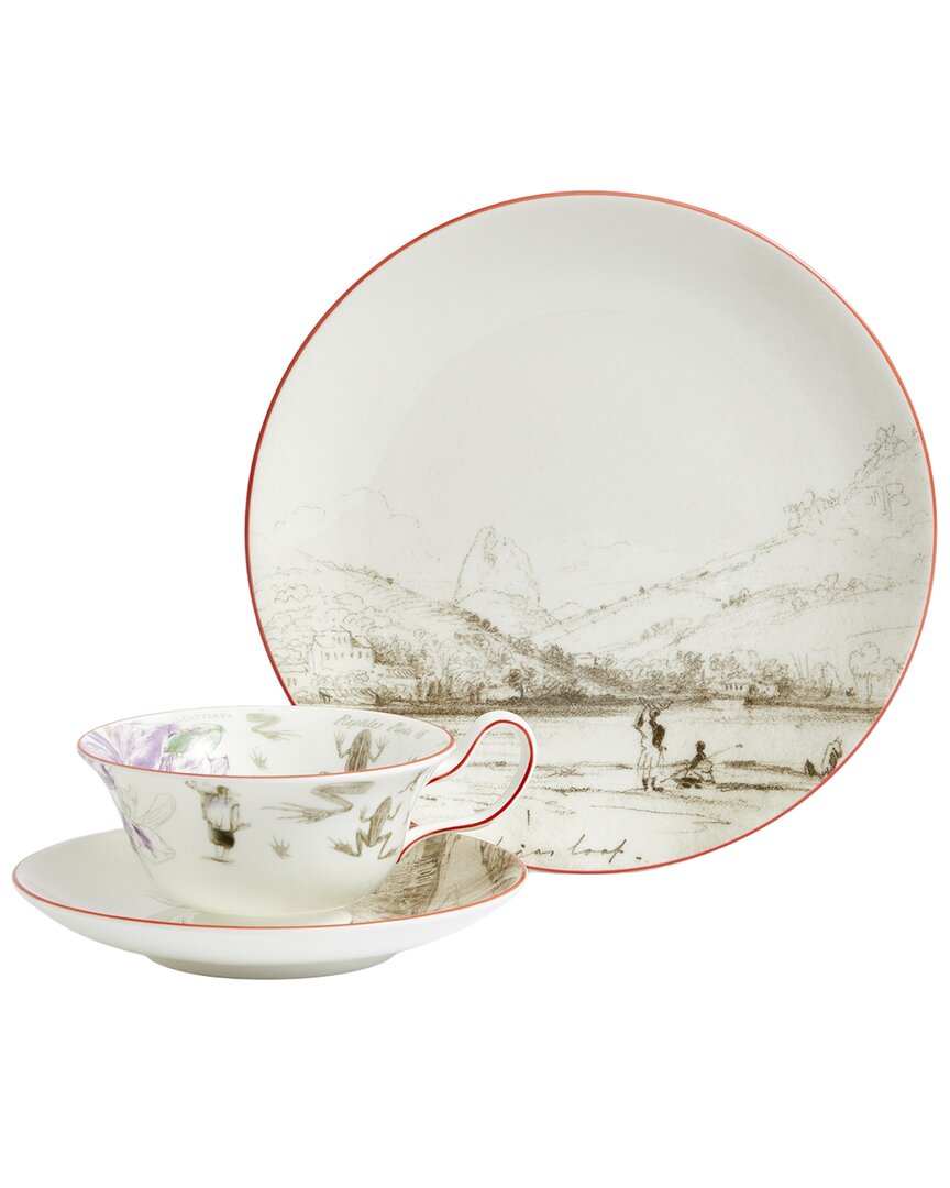 Wedgwood 3Pc Darwin Voyage Of The Beagle Brazil Teacup, Saucer & Plate Set