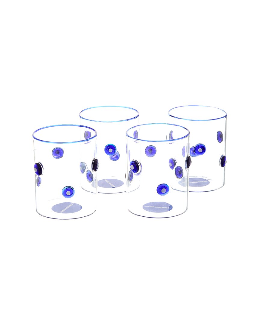 Jonathan Adler Set Of 4 Boxed Dottie Rocks Glassware Blue