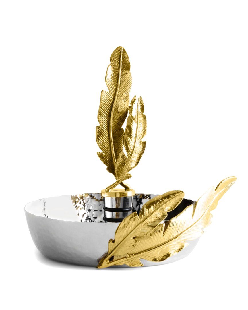Michael Aram Gold Feather Coaster & Wine Stopper Set