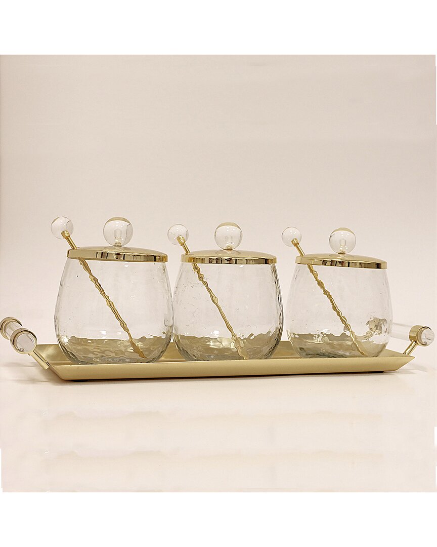 Vivience Set Of 3 Canisters On Rectangle Tray With Ball Knobs