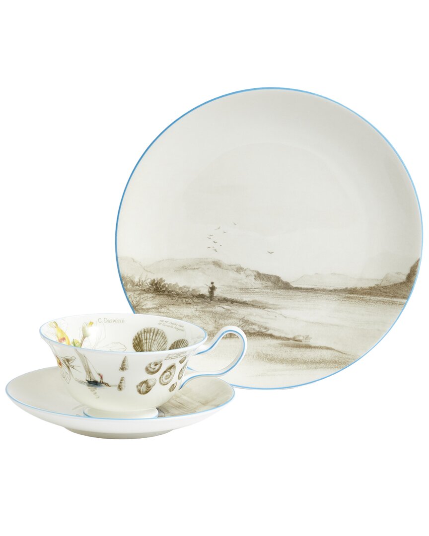 Wedgwood 3Pc Darwin Voyage Of The Beagle Patagonia Teacup, Saucer, & Plate Set