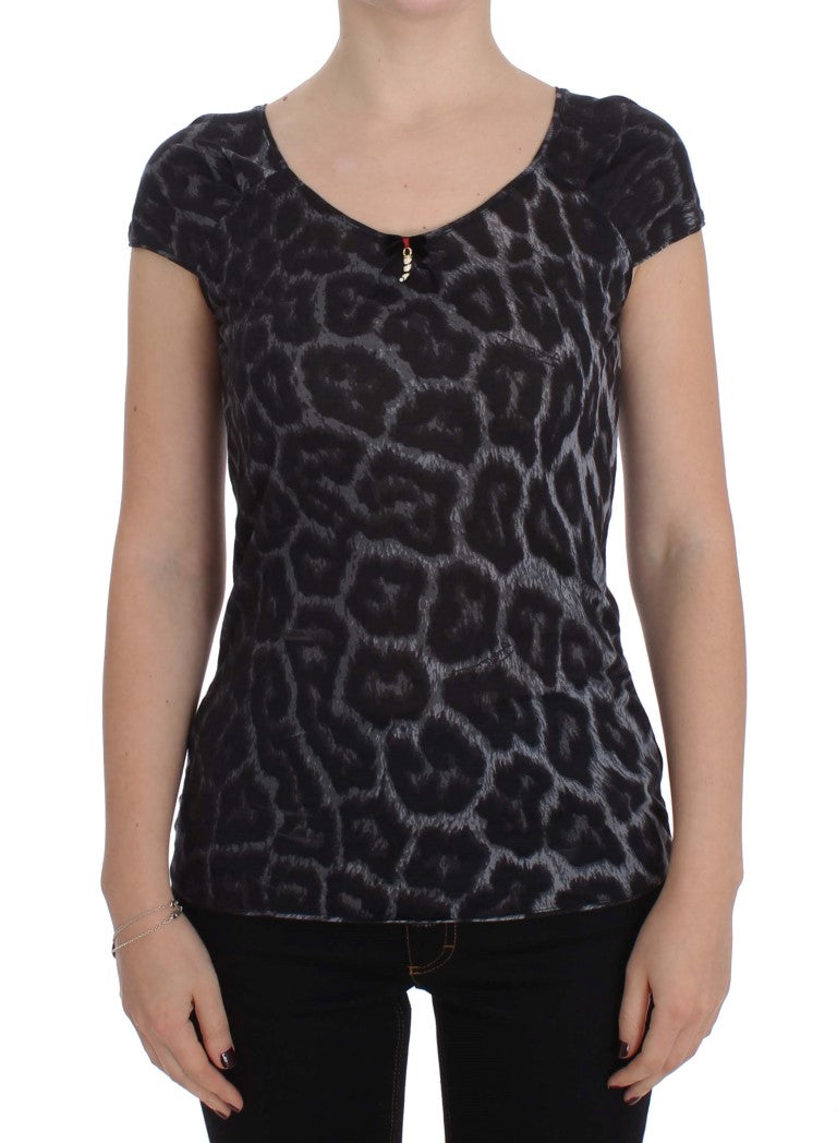 Cavalli Gray Leopard Modal T-Shirt Blouse Women's Top
