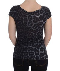 Cavalli Gray Leopard Modal T-Shirt Blouse Women's Top