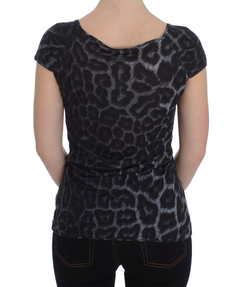 Cavalli Gray Leopard Modal T-Shirt Blouse Women's Top