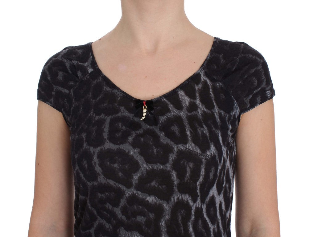 Cavalli Gray Leopard Modal T-Shirt Blouse Women's Top