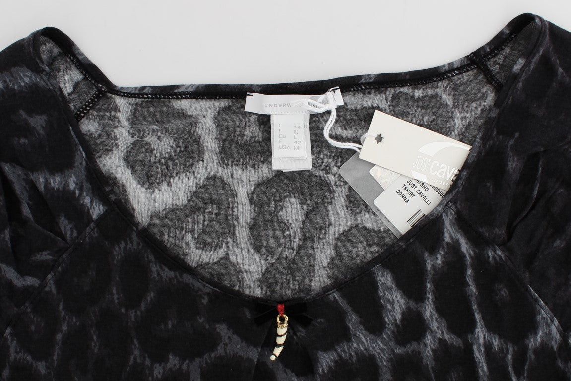 Cavalli Gray Leopard Modal T-Shirt Blouse Women's Top