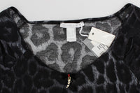 Cavalli Gray Leopard Modal T-Shirt Blouse Women's Top