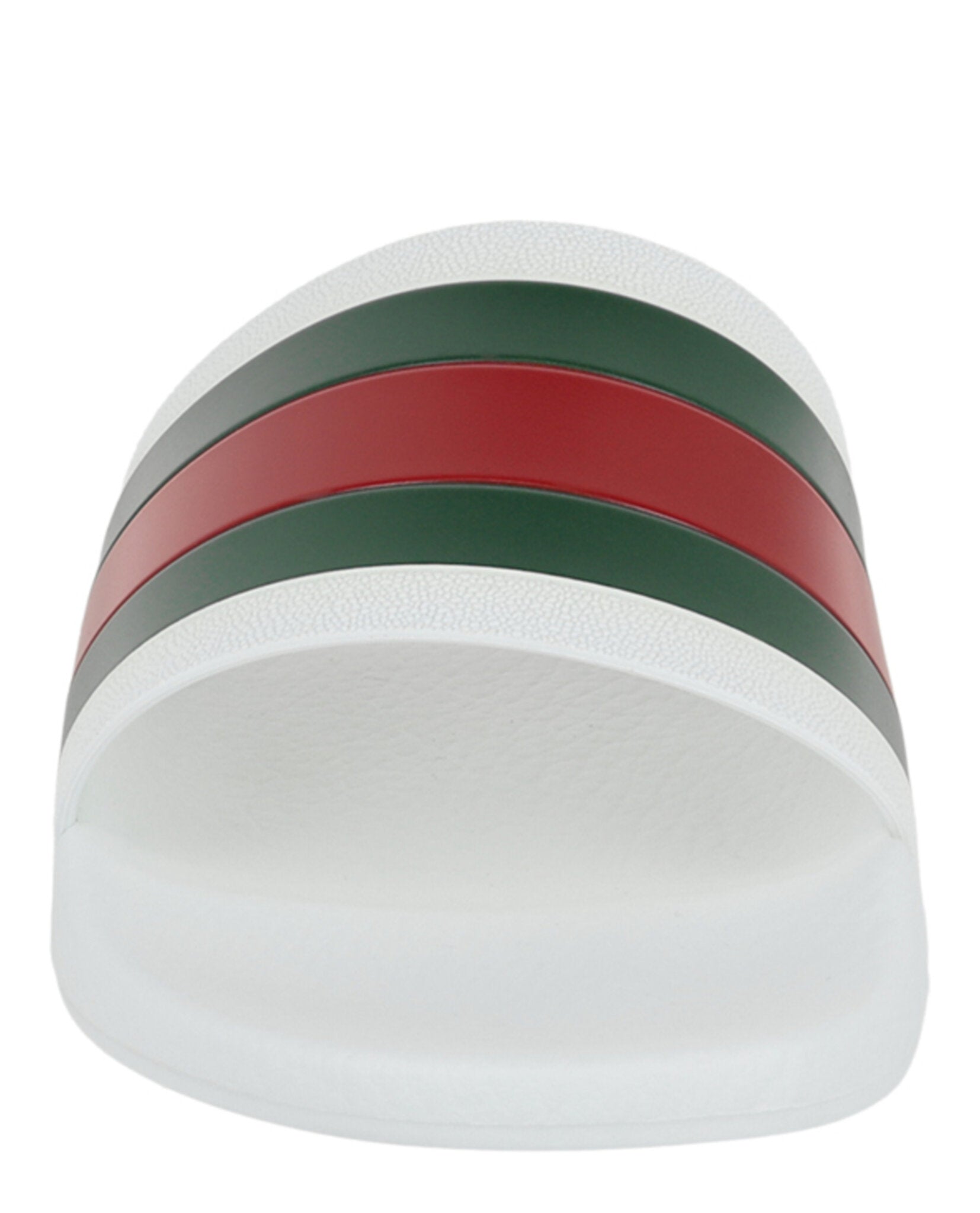 Stylish Gucci Men's Pursuit Pool Slides featuring the iconic web motif across the vamp, a round toe, and a sleek 1.3-inch platform.