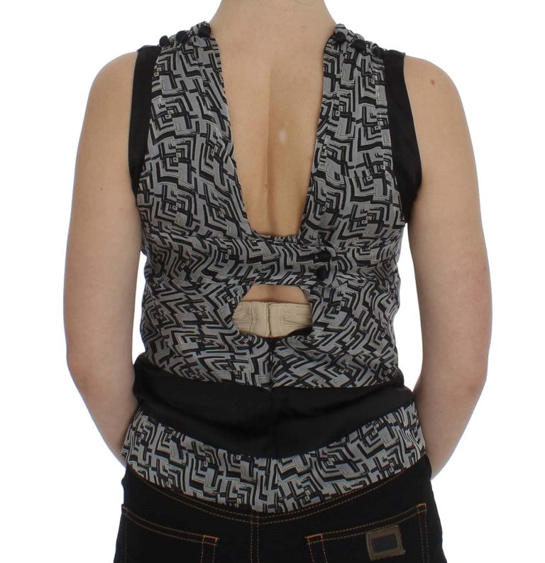 Karl Lagerfeld Gray Black Silk Blouse Top
