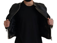 Dolce & Gabbana Black Leather Zipper Biker Coat Men's Jacket