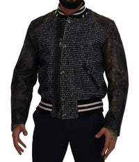 Dolce & Gabbana Black Houndstooth Polyester Bomber Men's Jacket